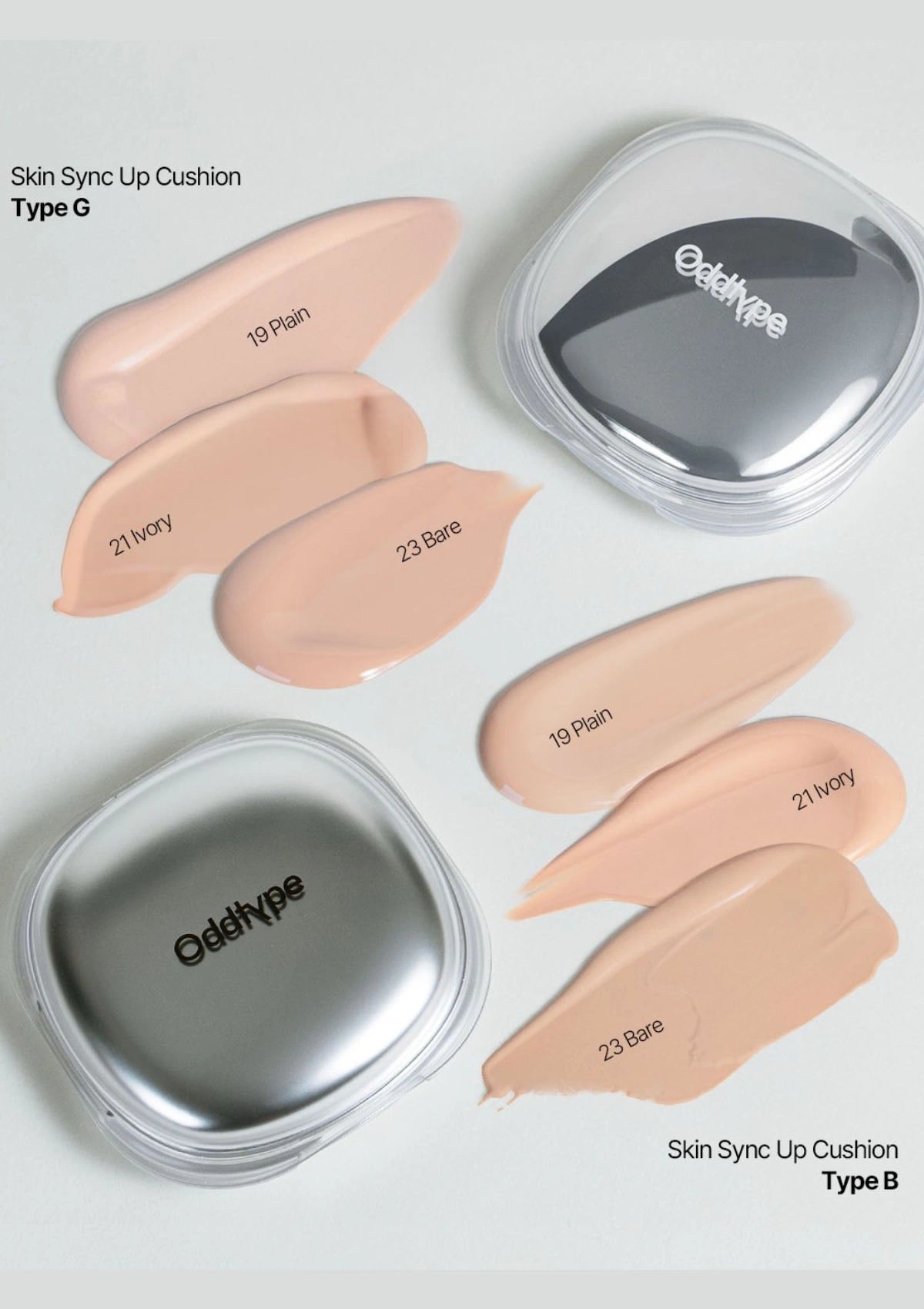 Makeup product with color swatches on a light gray background